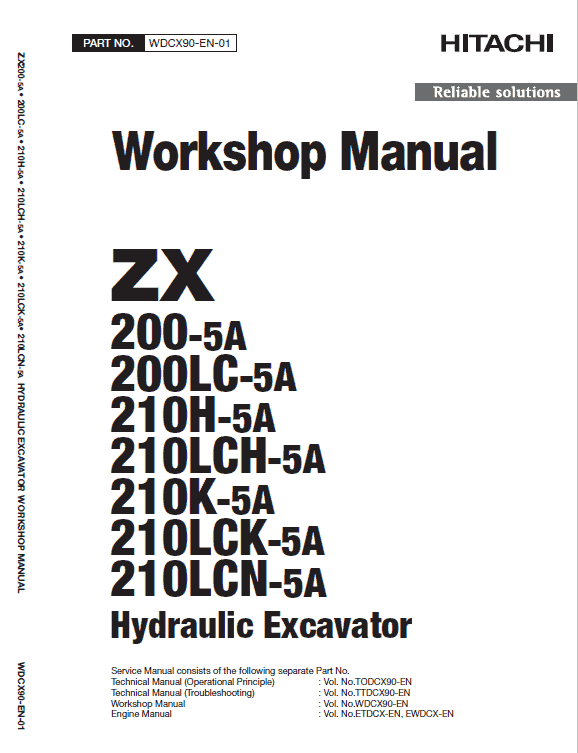 Hitachi ZX200-5A and ZX210LCN-5A Excavator Service Repair Manual Workshop Guide