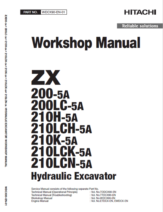Hitachi ZX200-5A and ZX210LCN-5A Excavator Service Repair Manual Workshop Guide