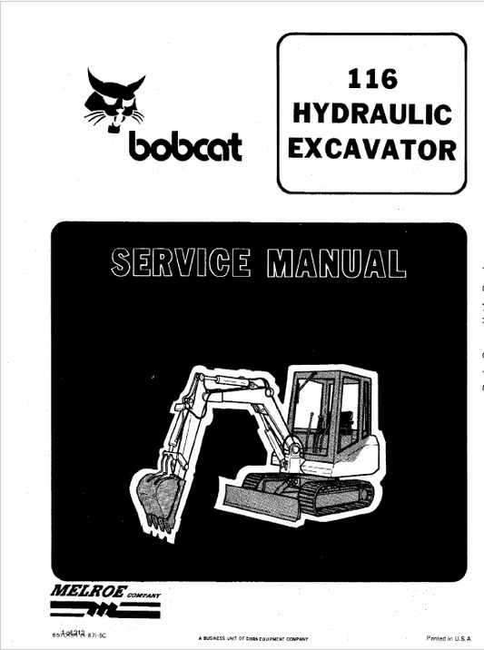 Bobcat 116 Excavator Service Manual Workshop Guide