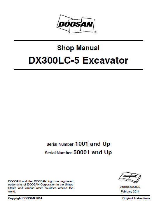 Doosan DX300LC-5 Excavator Service Manual Workshop Guide