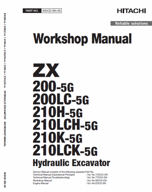 Hitachi ZX200-5G Excavator Service Repair Manual Workshop Guide