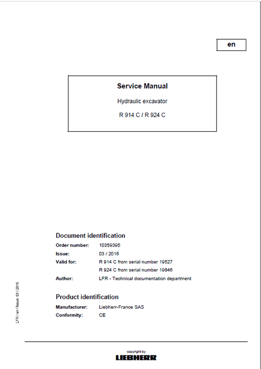 Liebherr R914C, R924C Litronic Excavator Service Manual