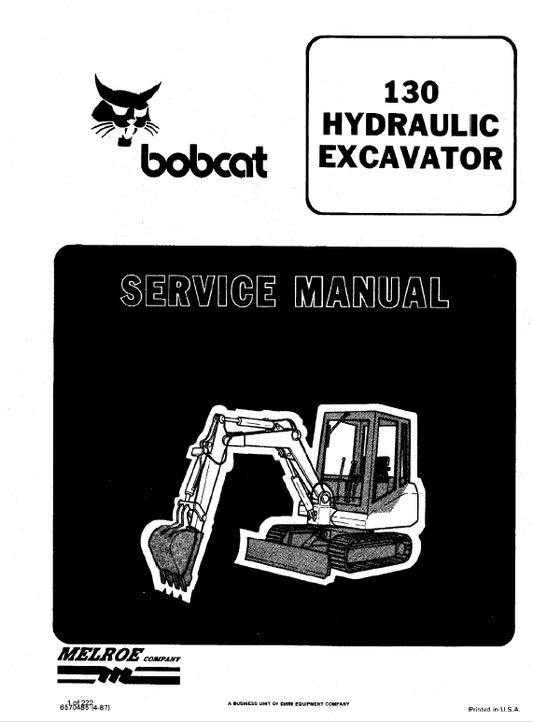 Bobcat 130 Hydraulic Excavator Service Manual Workshop Guide
