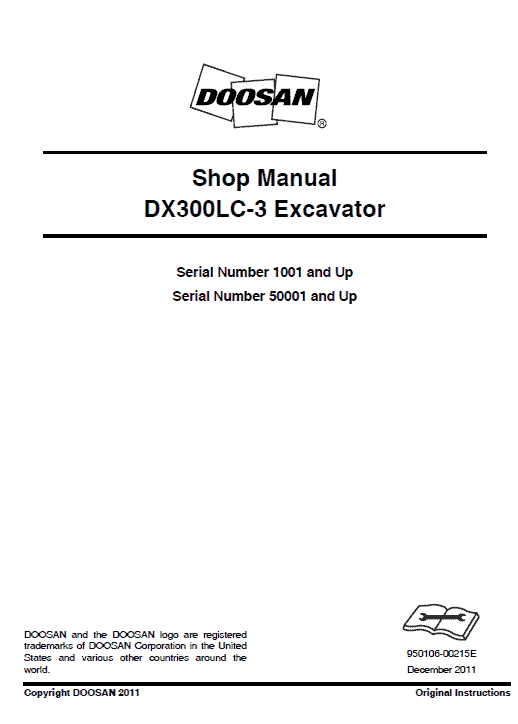 Doosan DX300LC-3 Excavator Service Manual Workshop Guide