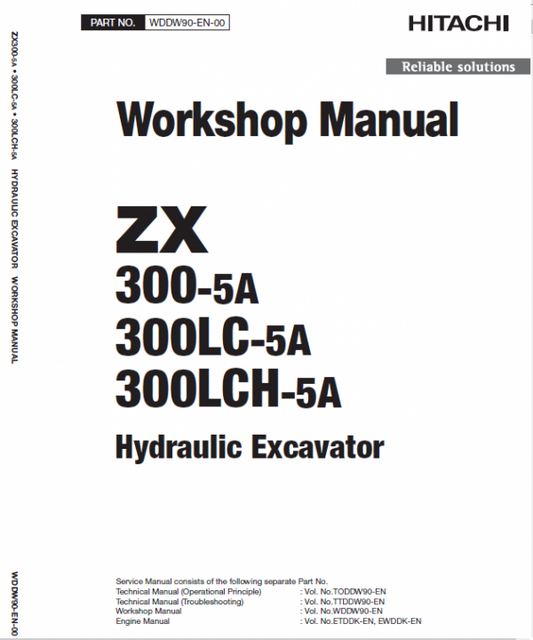 Hitachi ZX300-5A, ZX300LC-5A and ZX300LCH-5A ZAXIS Excavator Repair Manual Workshop Guide