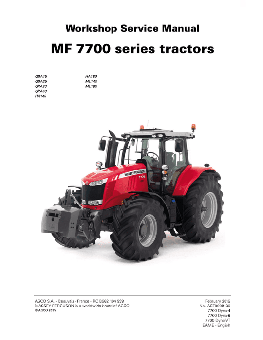 Massey Ferguson 7714, 7715, 7716, 7718 Tractor Service Manual Workshop Guide