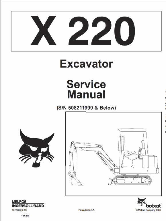 Bobcat X220 Excavator Service Manual Workshop Guide