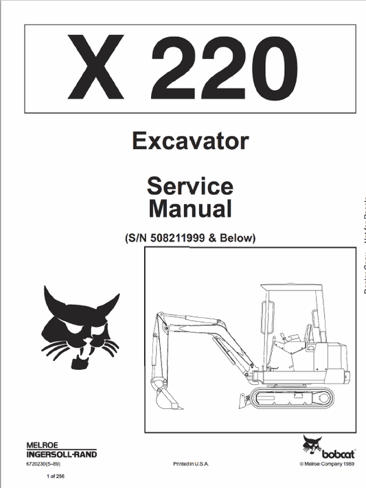 Bobcat X220 Excavator Service Manual Workshop Guide