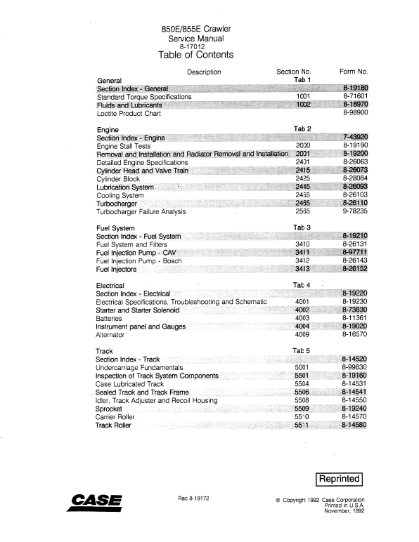 Case 850E, 855E Crawler Dozer Service Manual Workshop Guide