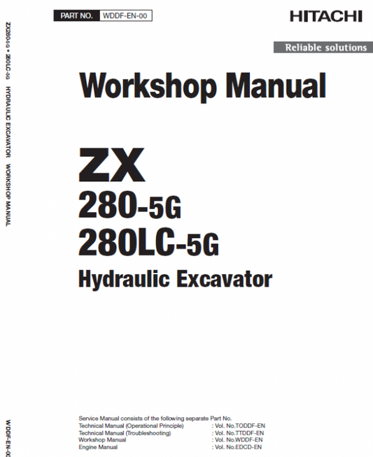 Hitachi ZX280-5G and ZX280LC-5G ZAXIS Excavator Repair Manual Workshop Guide
