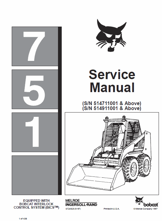 Bobcat 751 Skid-Steer Loader Service Manual Workshop Guide