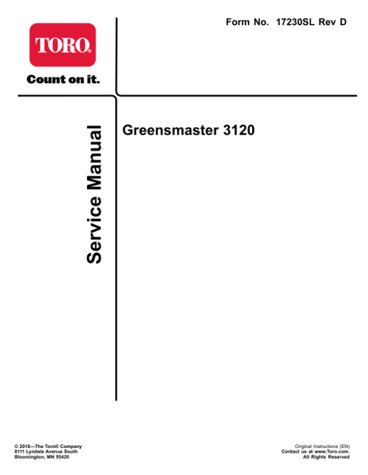 Toro Greensmaster 3120 (Model 04355) Service Repair Manual Workshop Guide