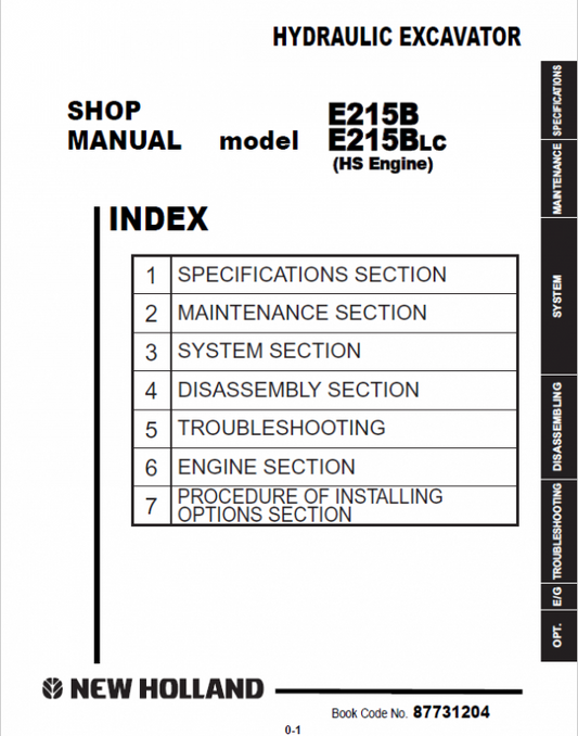 New Holland E215B Excavator Service Manual Workshop Guide