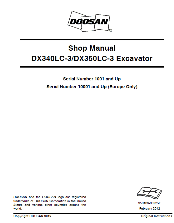Doosan DX340LC-3 and DX350LC-3 Excavator Service Manual Workshop Guide