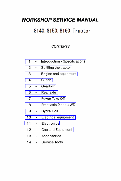 Massey Ferguson 8140, 8150, 8160 Tractor Service Manual Workshop Guide