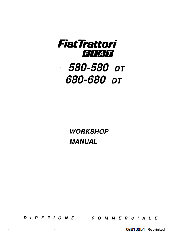 Fiat 580, 580DT, 680, 680DT Tractor Service Manual Workshop Guide