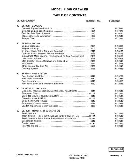 Case 1150B Crawler Dozer Service Manual Workshop Guide