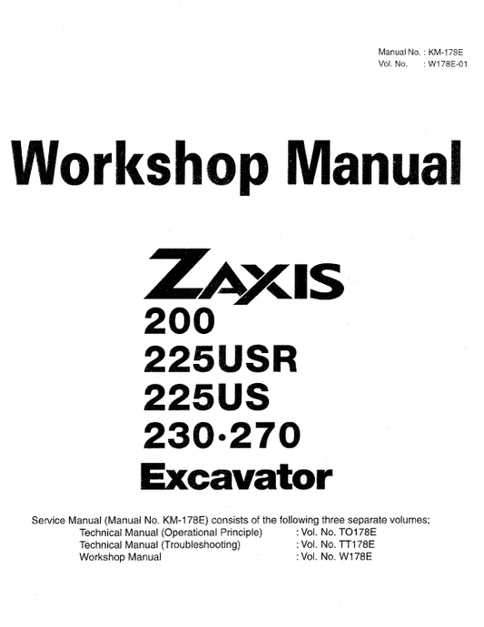 Hitachi ZX200, ZX225USR, ZX230 and ZX270 ZAXIS Excavator Repair Manual Workshop Guide