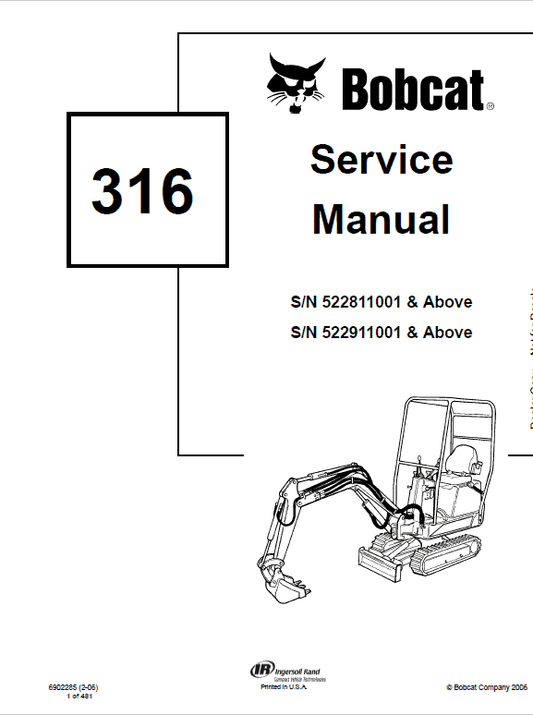 Bobcat 316 Excavator Service Manual Workshop Guide