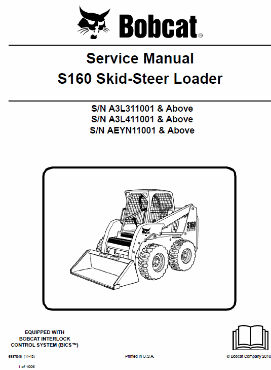 Bobcat S160 Skid-Steer Loader Service Manual Workshop Guide