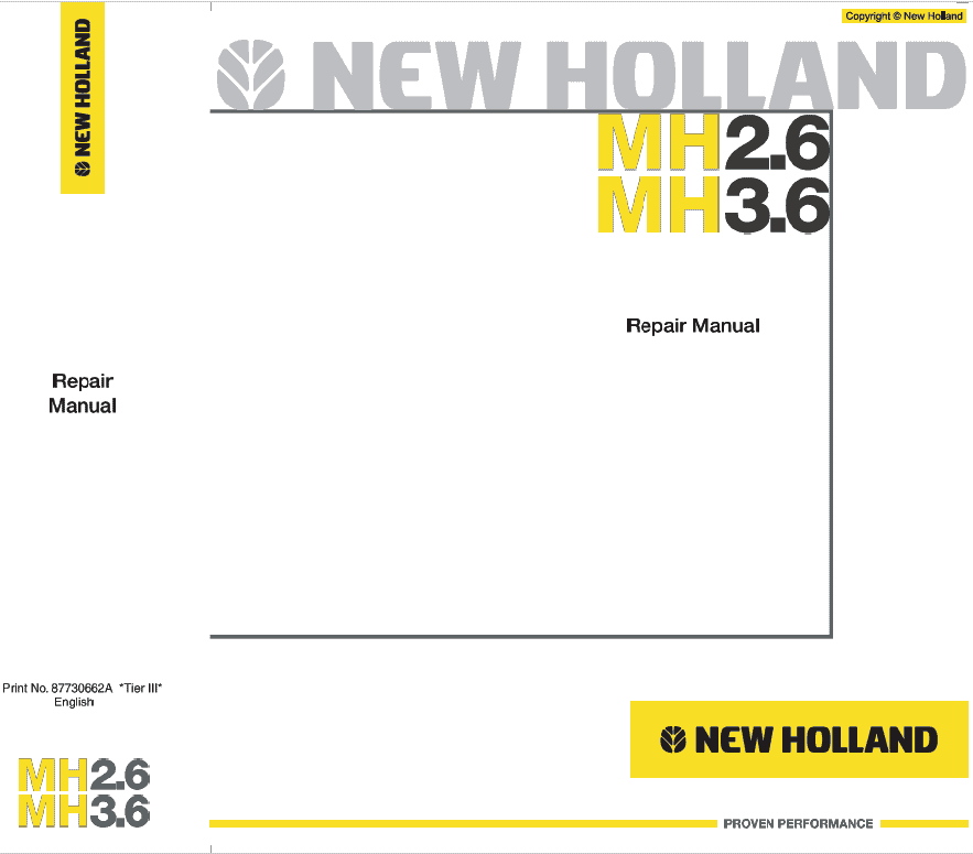 New Holland MH2.6 and MH3.6 Tier 3 Wheeled Excavator Manual Workshop Guide