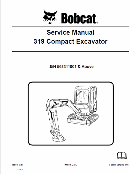 Bobcat 319 Compact Excavator Service Manual Workshop Guide