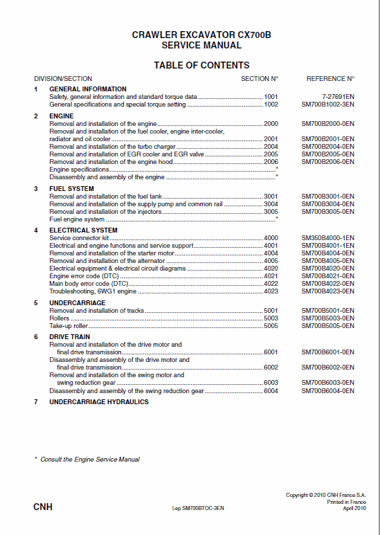 Case CX700B Crawler Excavator Service Manual Workshop Guide