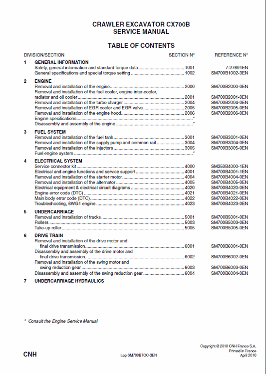 Case CX700B Crawler Excavator Service Manual Workshop Guide