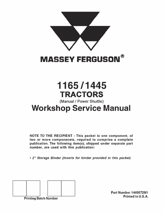 Massey Ferguson 1165, 1445 Tractor Service Manual Workshop Guide