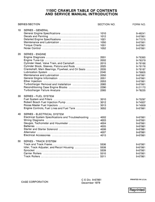 Case 1150C Crawler Dozer Service Manual Workshop Guide
