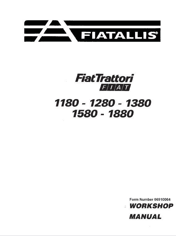 Fiat 1180, 1280, 1380, 1580, 1880 Tractor Service Manual Workshop Guide