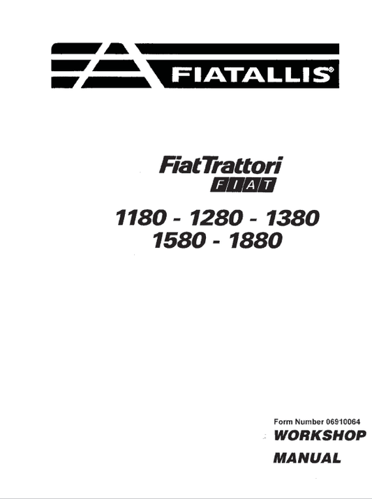 Fiat 1180, 1280, 1380, 1580, 1880 Tractor Service Manual Workshop Guide