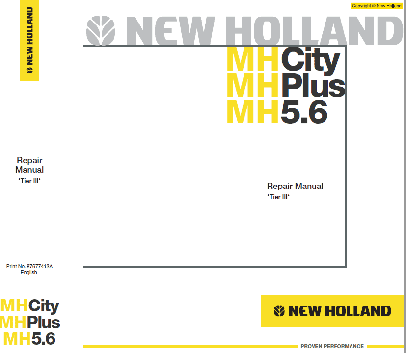 New Holland MH5.6, MH City and MH Plus Excavator Manual Workshop Guide