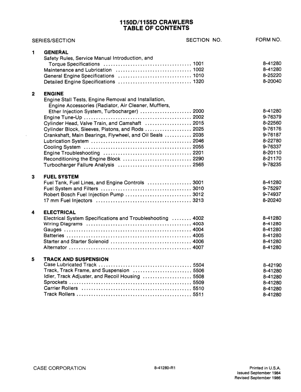 Case 1150D, 1155D Crawler Dozer Service Manual Workshop Guide