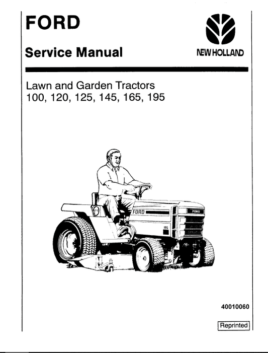 Ford 100, 120, 125, 145, 165, 195 Lawn Tractor Service Manual Workshop Guide