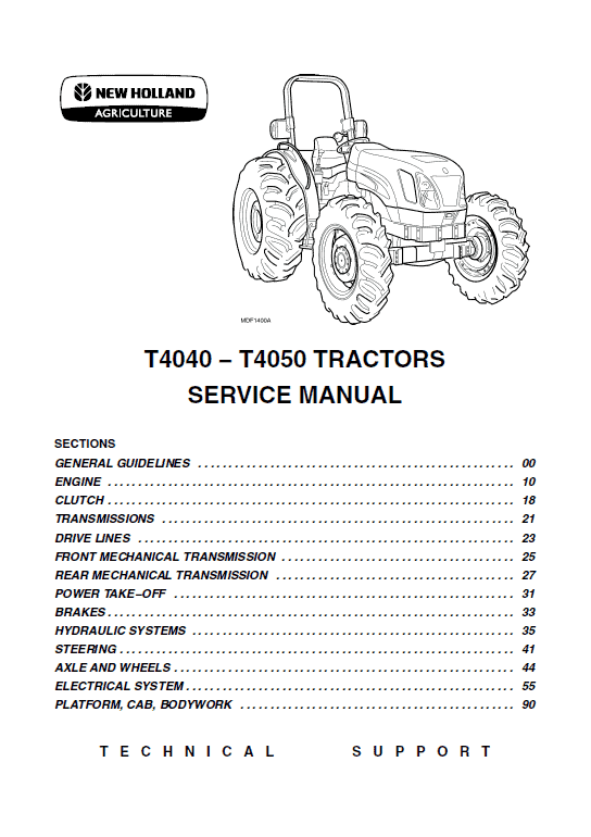 New Holland T4040, T4050 Tractor Service Manual Workshop Guide