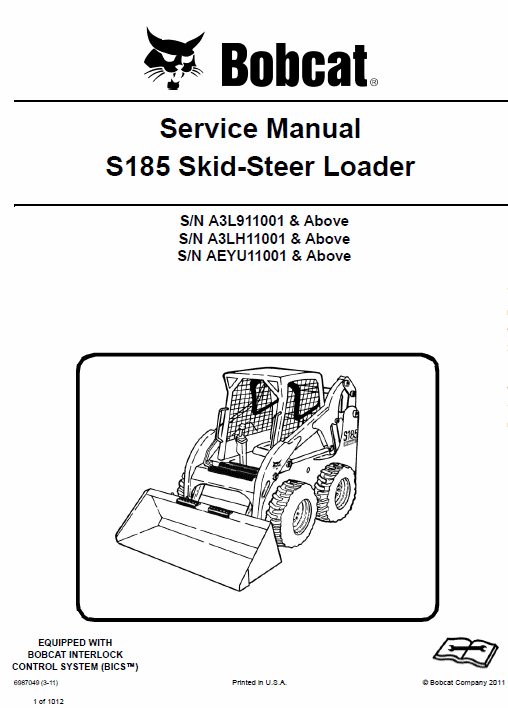 Bobcat S185 Skid-Steer Loader Service Manual Workshop Guide