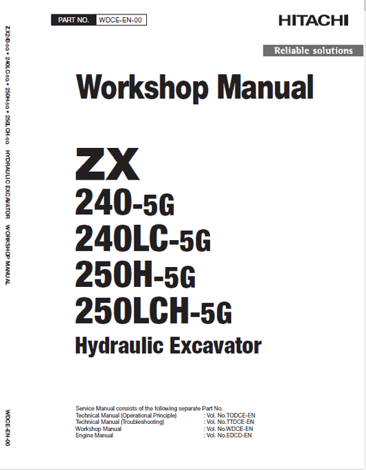 Hitachi ZX240-5G, ZX240LC-5G and ZX250LCH-5G Excavator Repair Manual Workshop Guide