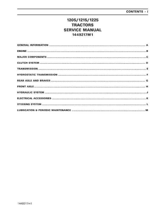 Massey Ferguson 1205, 1215, 1225 Tractor Service Manual Workshop Guide