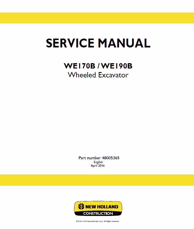 New Holland WE170B, WE190B Wheeled Excavator Service Manual Workshop Guide
