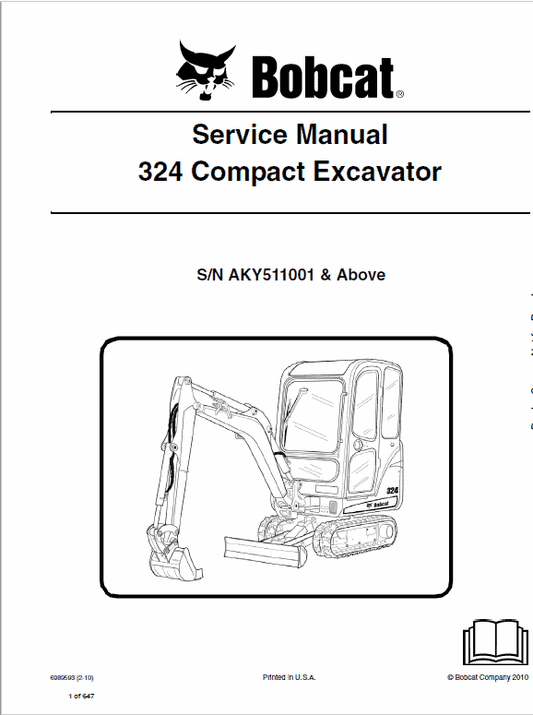 Bobcat 324 Compact Excavator Service Manual Workshop Guide
