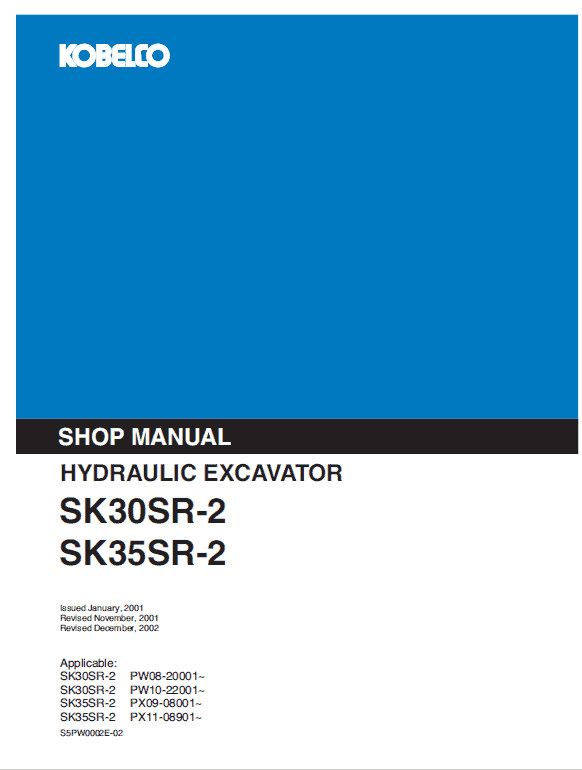 Kobelco SK30SR-2 and SK35SR-2 Excavator Service Manual Workshop Guide