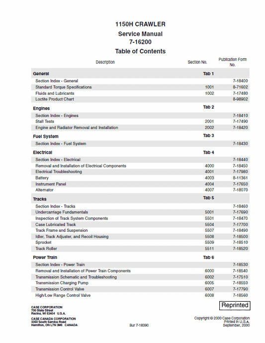 Case 1150H Crawler Dozer Service Manual Workshop Guide