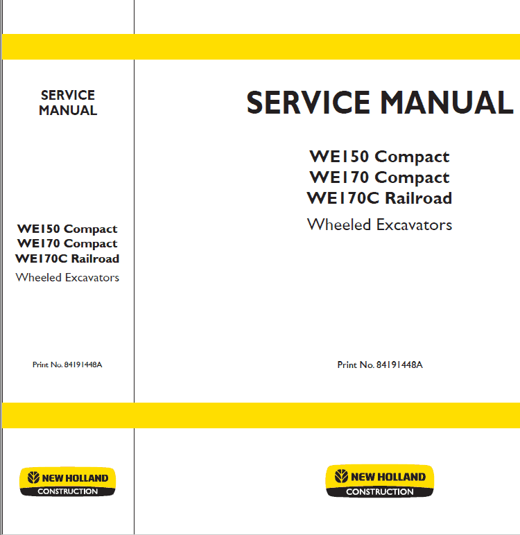 New Holland WE150 and WE170 Wheeled Excavators Manual Workshop Guide
