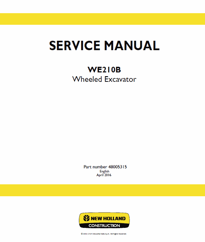 New Holland WE210B Wheeled Excavator Service Manual Workshop Guide