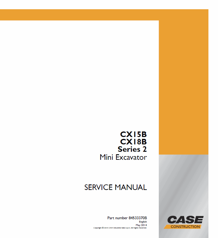 Case CX15B, CX18B Series 2 Mini Excavator Service Manual Workshop Guide