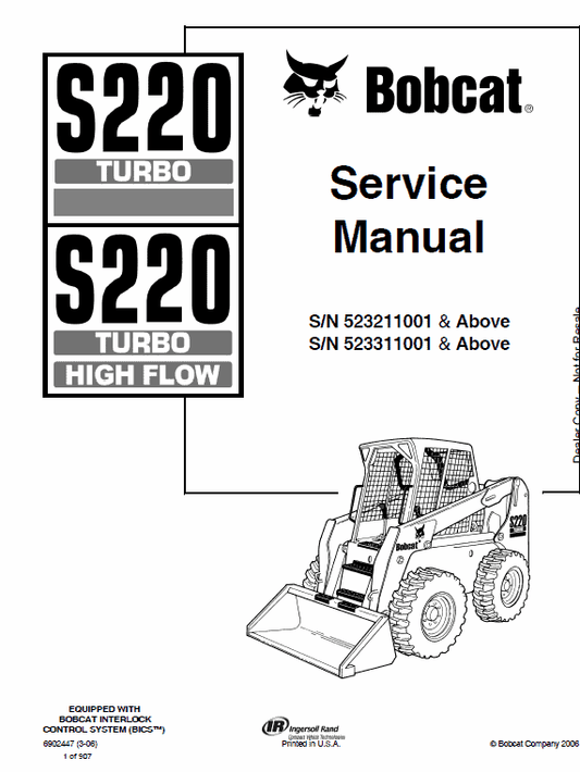 Bobcat S220 Turbo Skid-Steer Loader Service Manual Workshop Guide