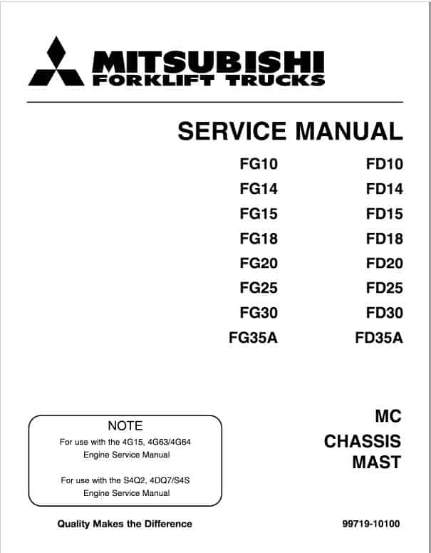 Mitsubishi FD10, FD14, FD15, FD18 Forklift Service Manual