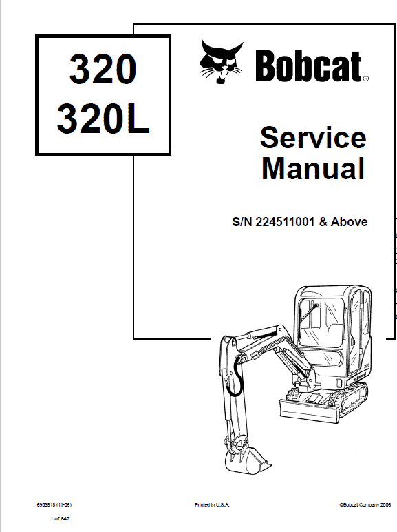 Bobcat 320, 320L and 322 Excavator Service Manual Workshop Guide