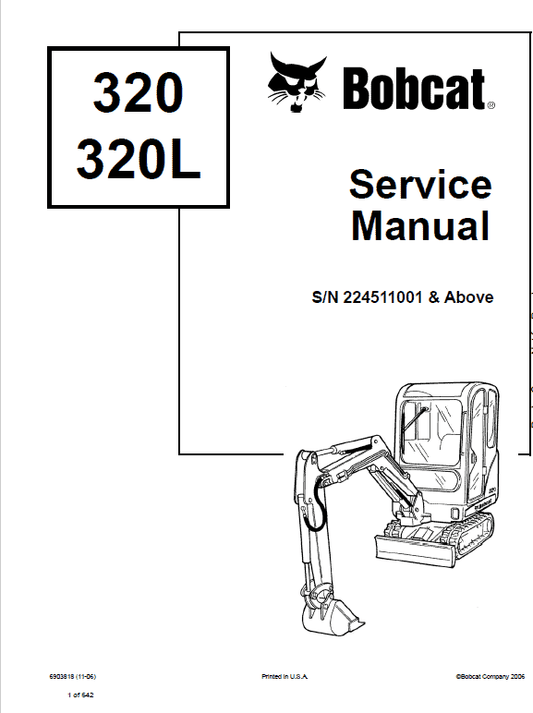 Bobcat 320, 320L and 322 Excavator Service Manual Workshop Guide